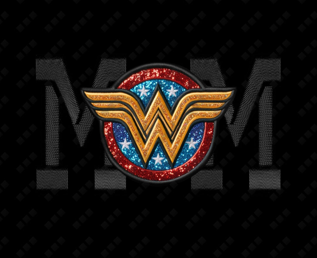 Mom Wonder Woman Faux Embroidered Design