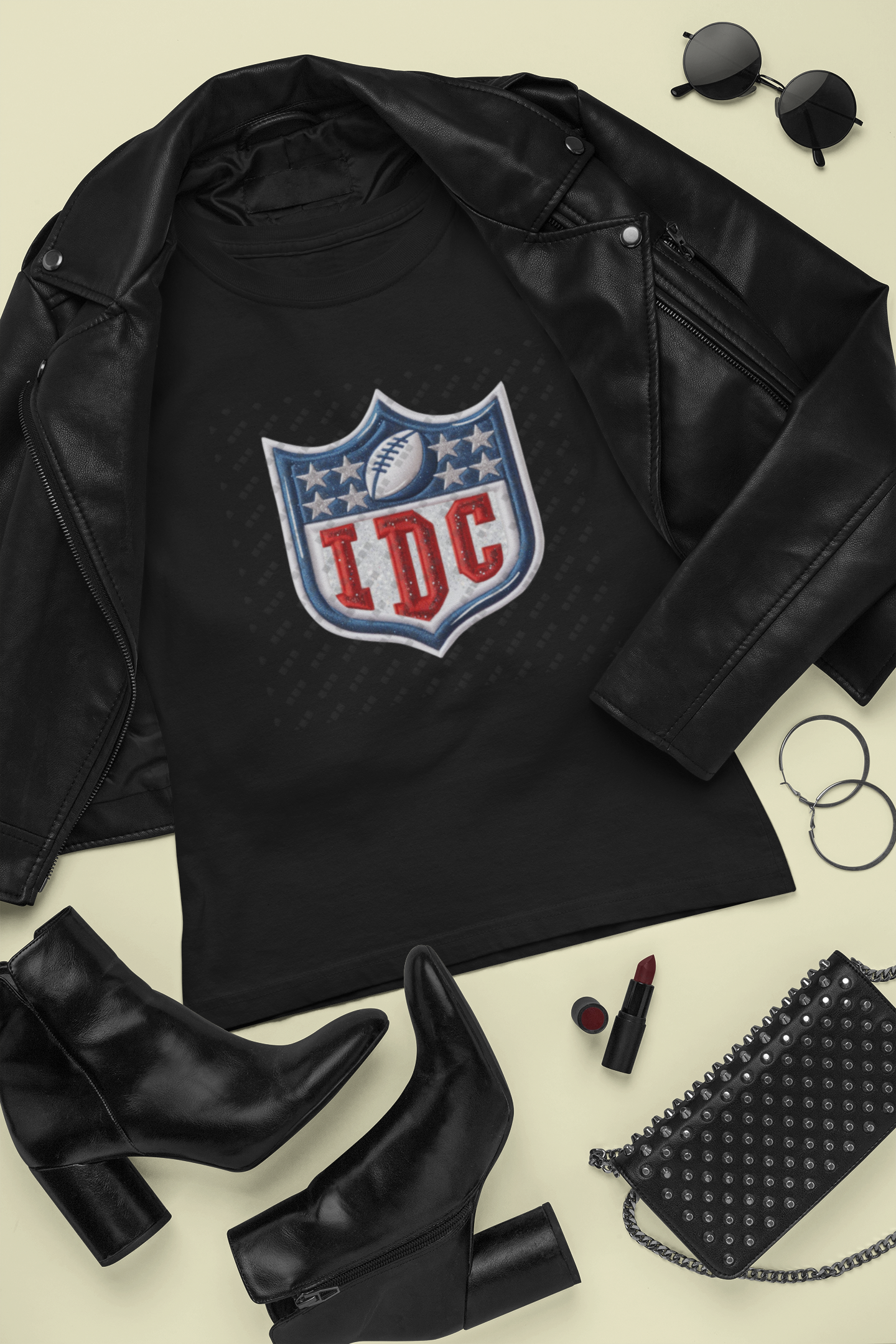 I Don't Care – Faux Embroidered NFL Symbol Women's T-Shirt