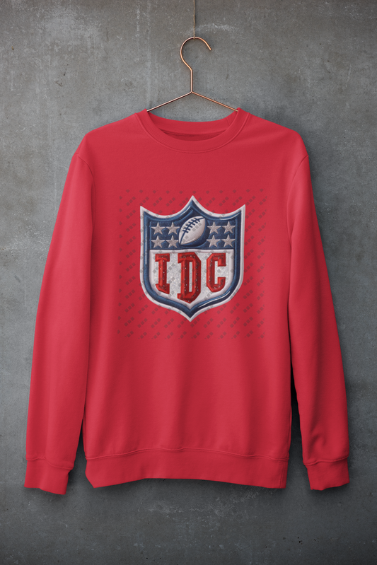 I Don't Care – Faux Embroidered NFL Symbol Women's Crewneck Sweatshirt