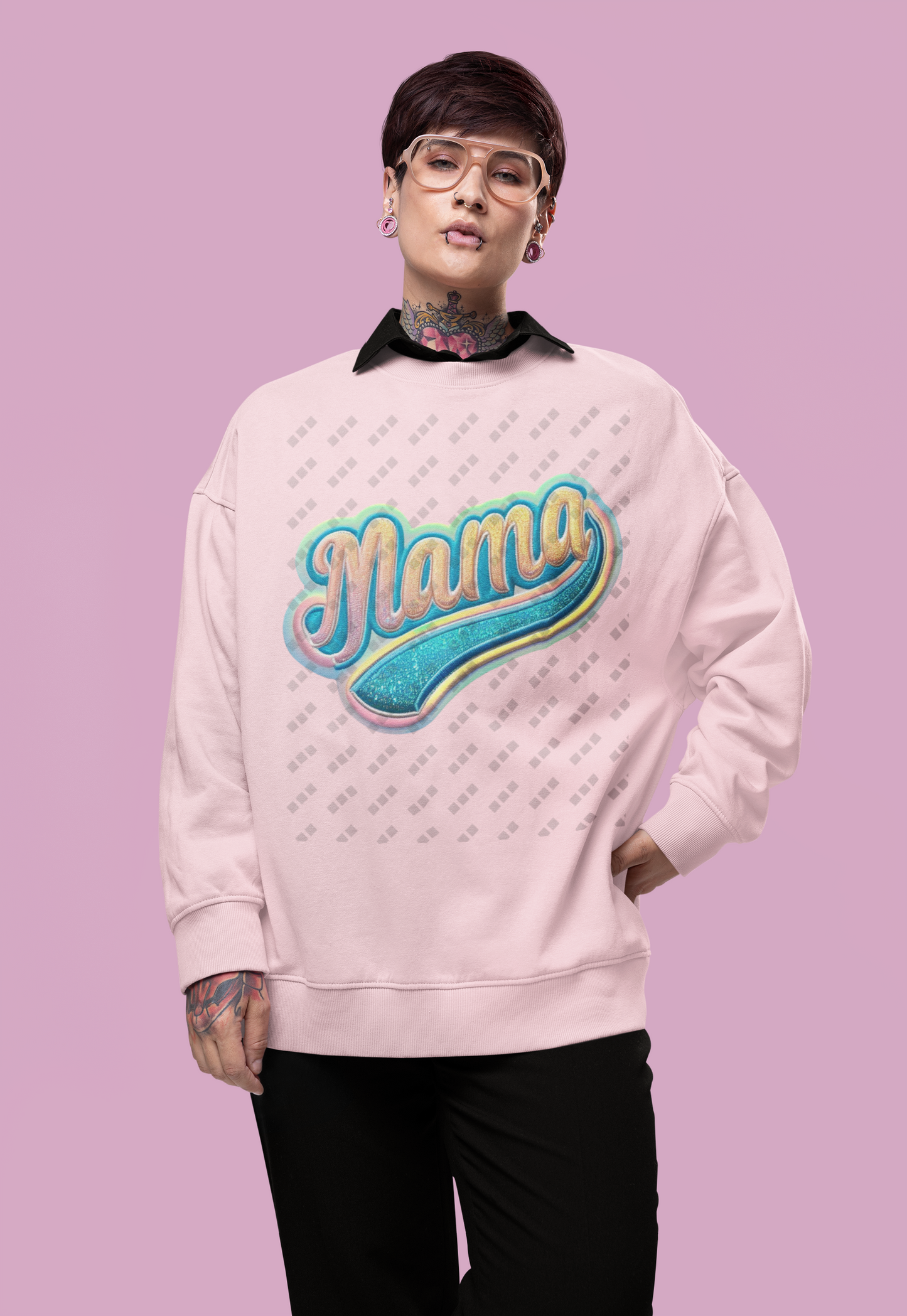 Mama Faux Embroidered Gradient Graphic Tee, Crewneck, Hoodie