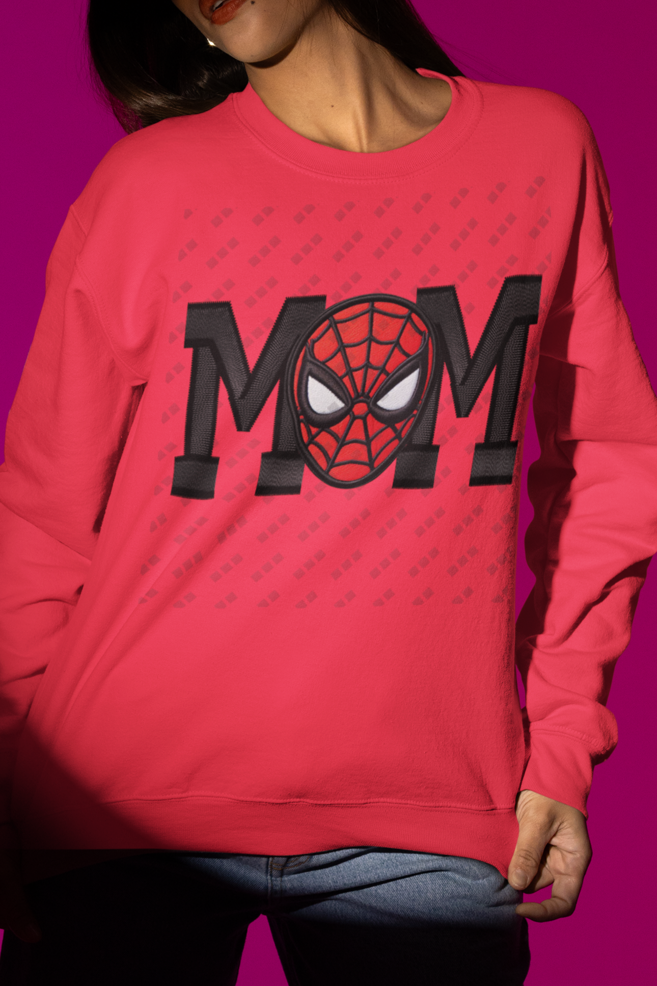 Mom Spiderman Faux Embroidered Design