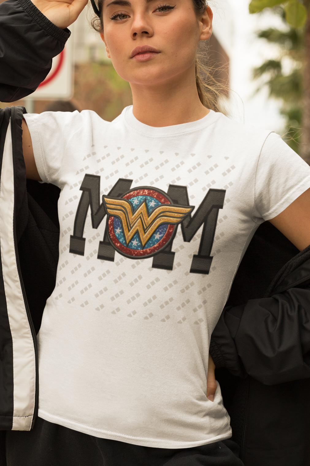 Mom Wonder Woman Faux Embroidered Design