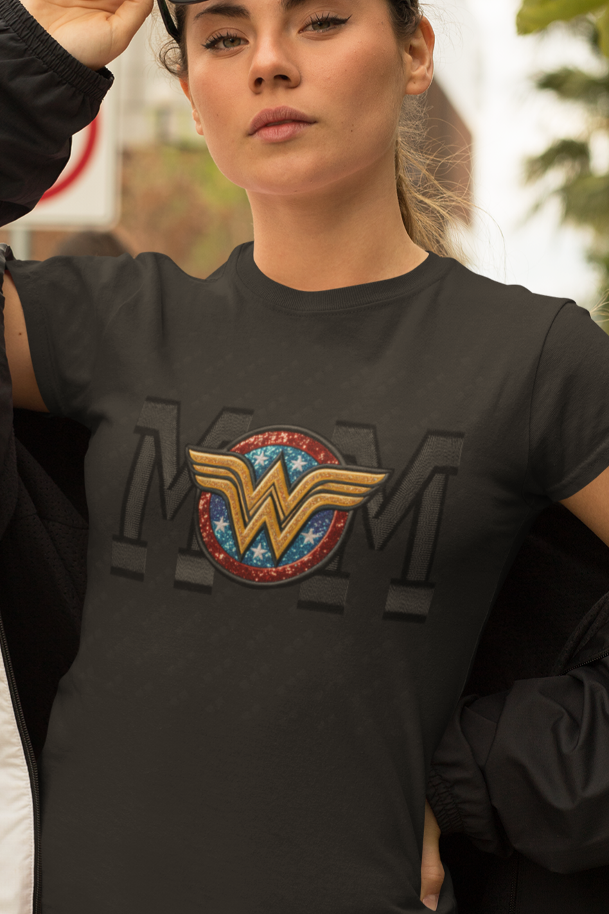 Mom Wonder Woman Faux Embroidered Design