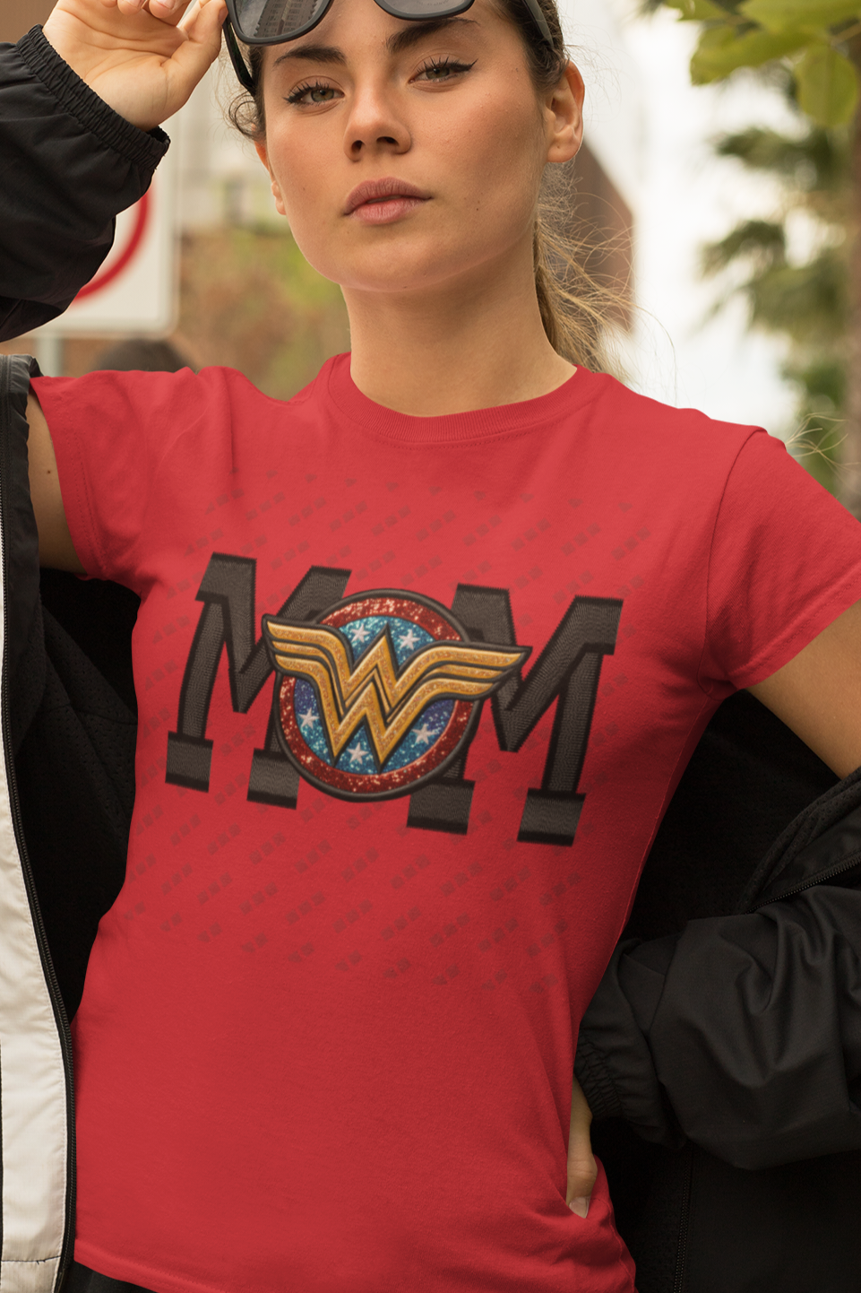 Mom Wonder Woman Faux Embroidered Design