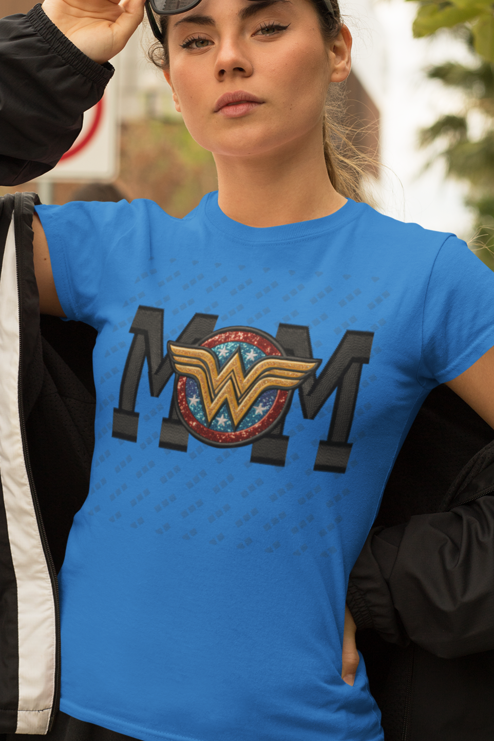 Mom Wonder Woman Faux Embroidered Design