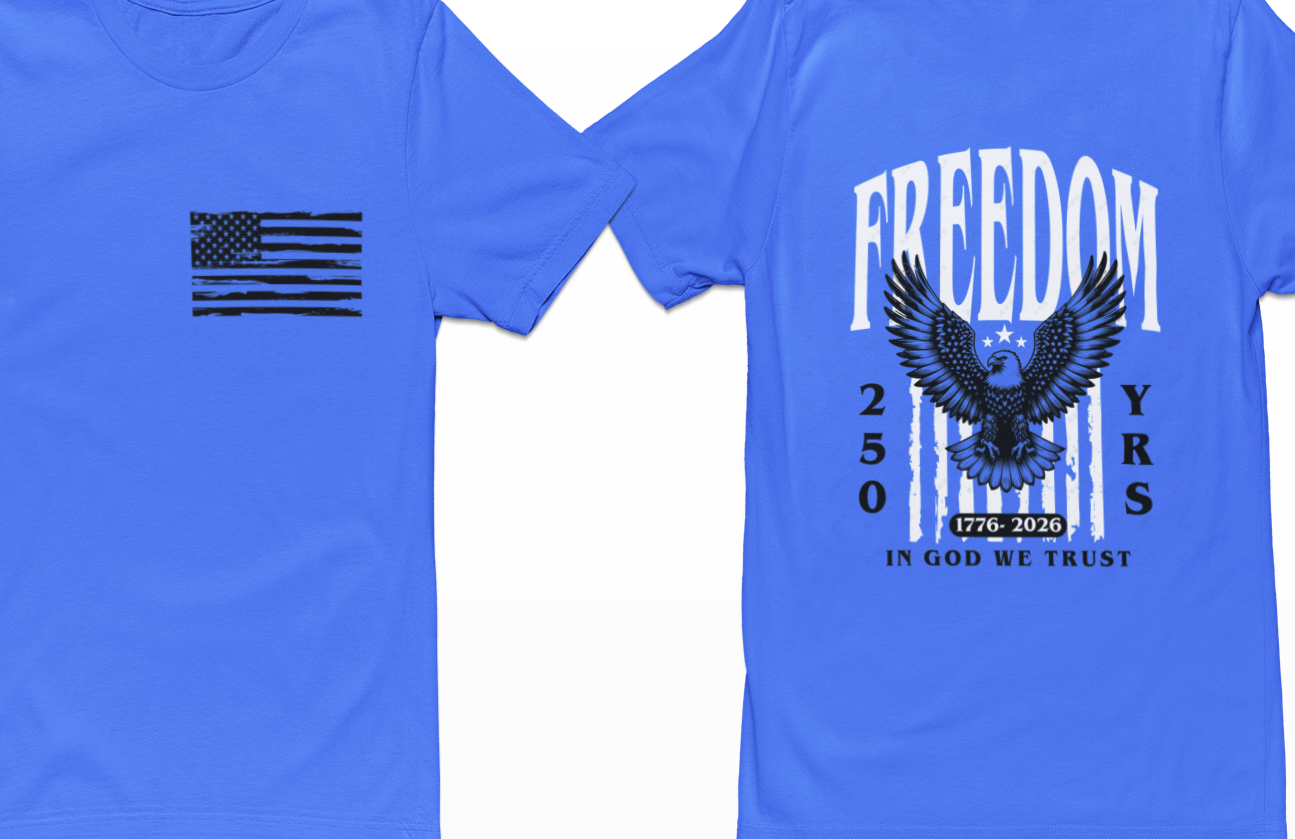 Freedom 250 Years Double-Sided DTF Printed T-Shirt