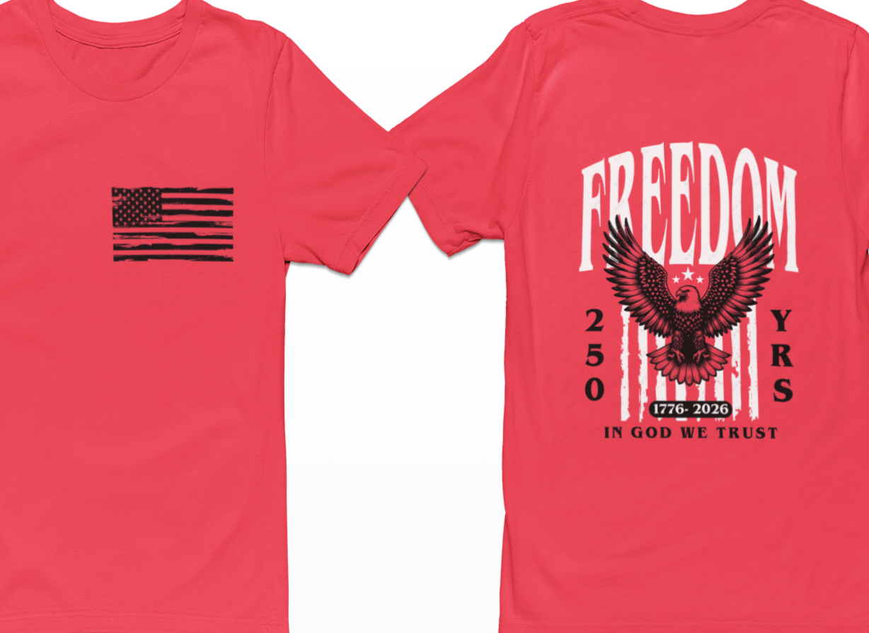 Freedom 250 Years Double-Sided DTF Printed T-Shirt