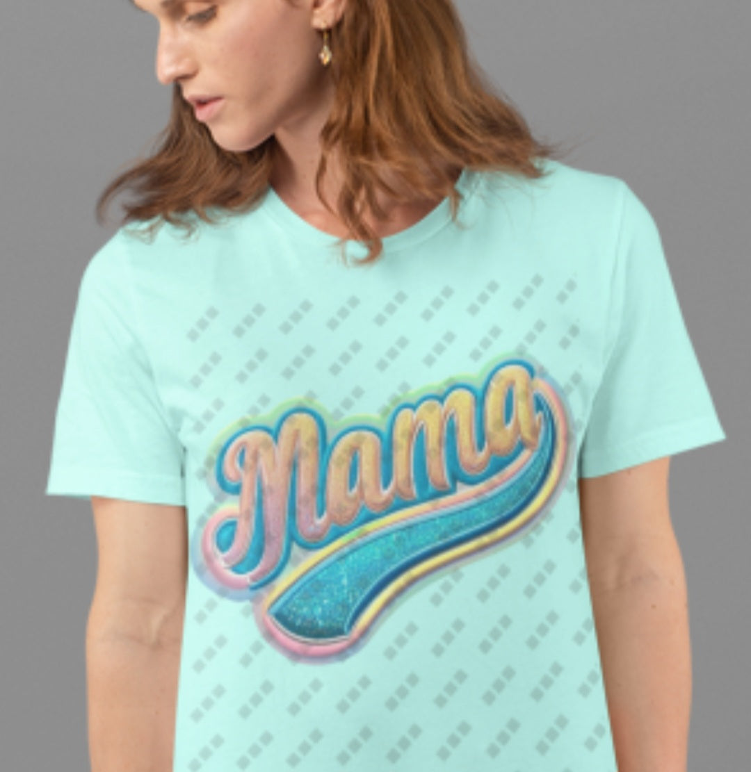 Mama Faux Embroidered Gradient Graphic Tee, Crewneck, Hoodie