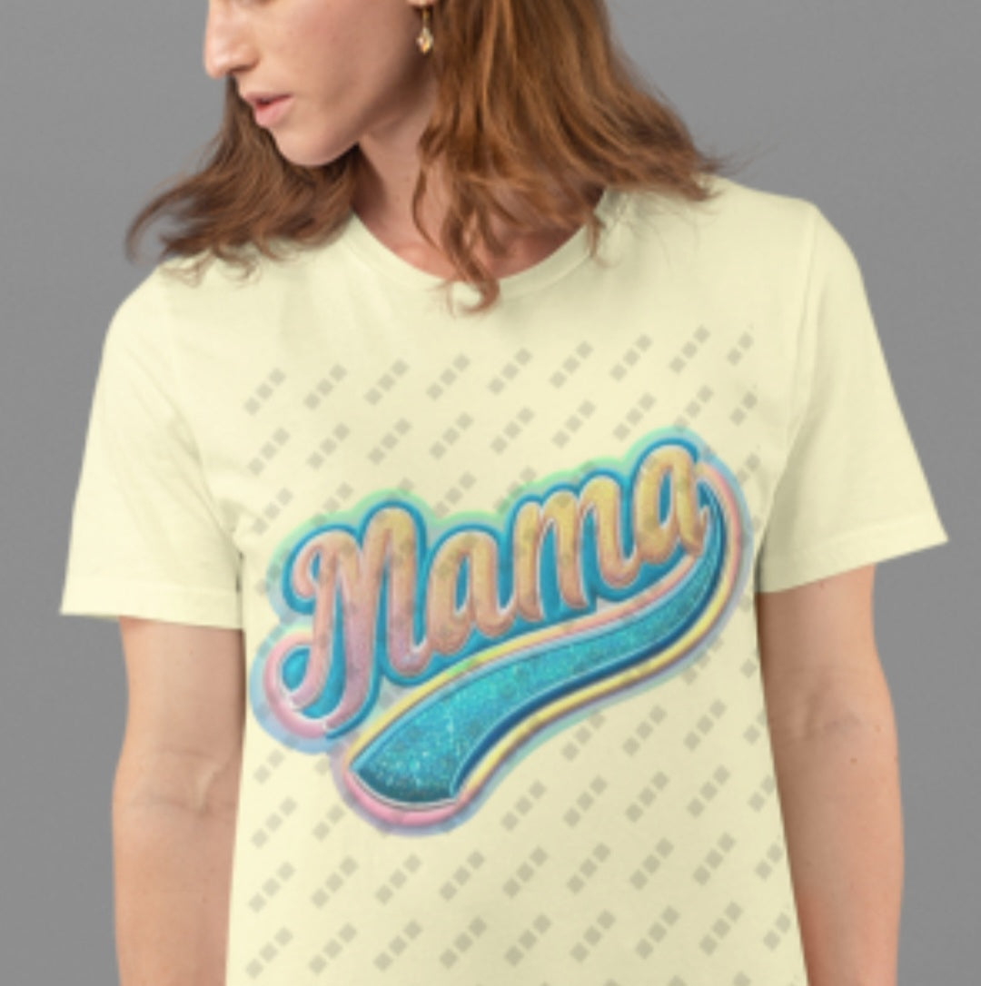 Mama Faux Embroidered Gradient Graphic Tee, Crewneck, Hoodie