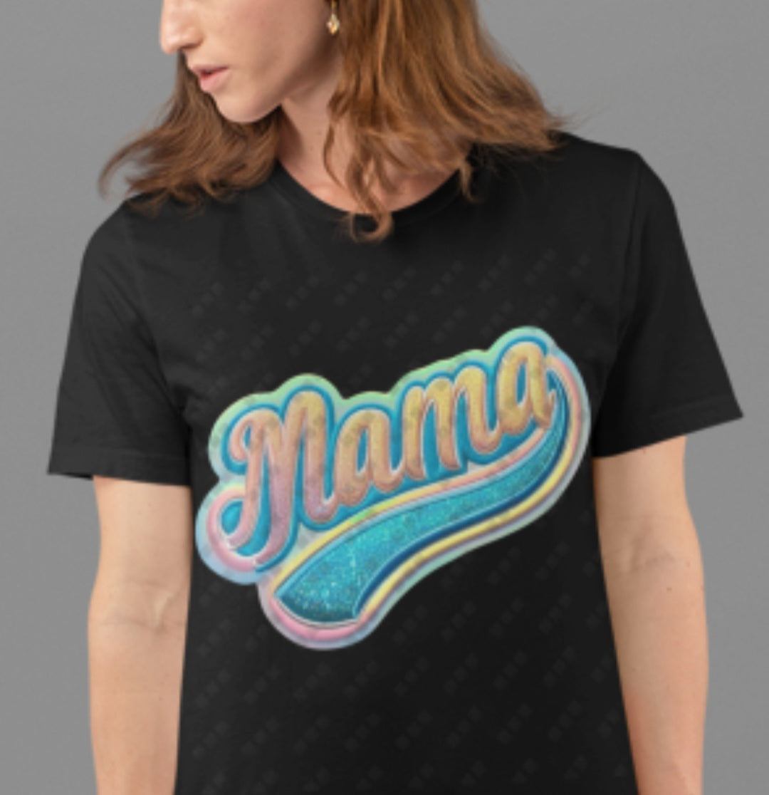 Mama Faux Embroidered Gradient Graphic Tee, Crewneck, Hoodie