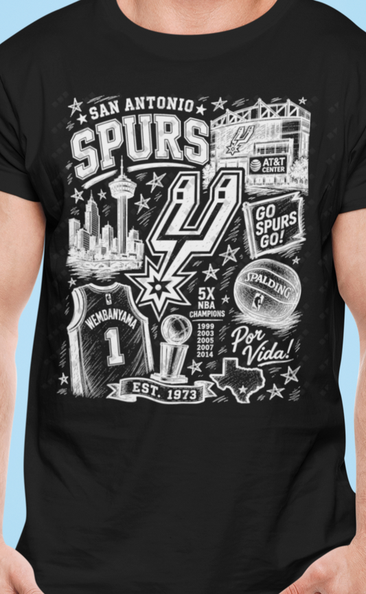 Spurs Colorful Sketch Design T-Shirt