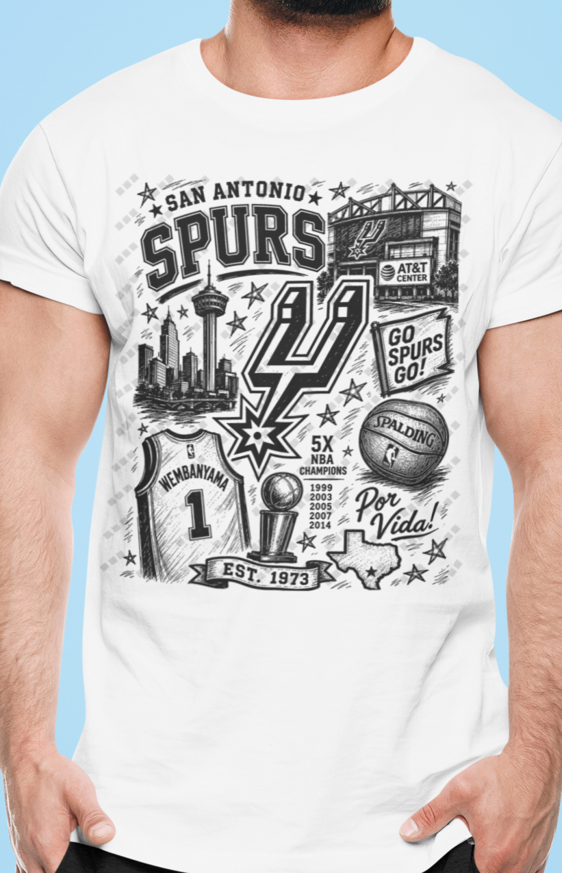 Spurs Colorful Sketch Design T-Shirt